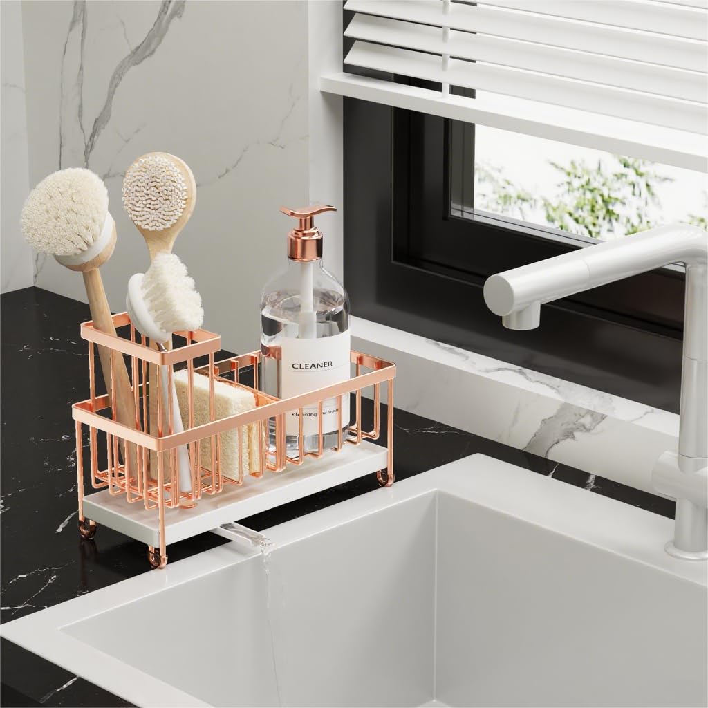Cisily Sponge Holder for Kitchen Sink, Sink Organizer with Brush Holder