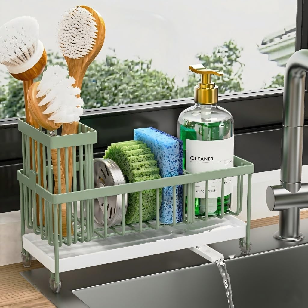 Cisily Sponge Holder for Kitchen Sink, Sink Organizer with Brush Holder
