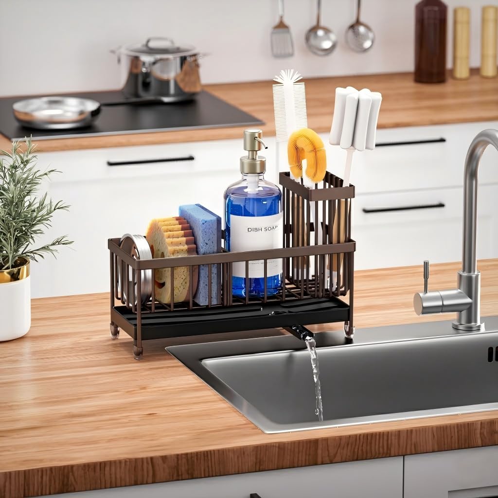 Cisily Sponge Holder for Kitchen Sink, Sink Organizer with Brush Holder