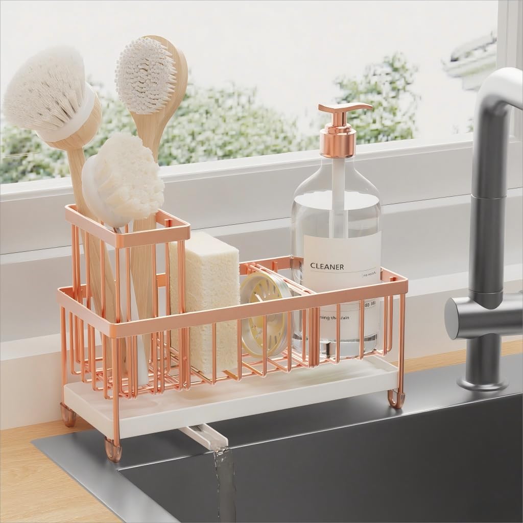 Cisily Sponge Holder for Kitchen Sink, Sink Organizer with Brush Holder