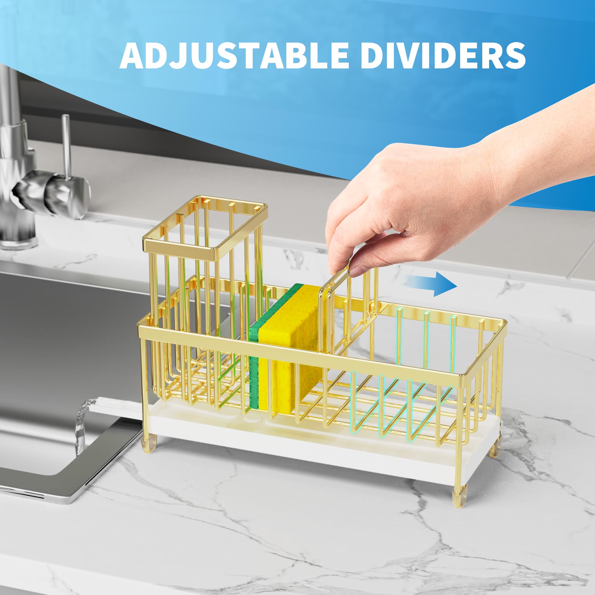 Cisily Sponge Holder for Kitchen Sink, Sink Organizer with Brush Holder