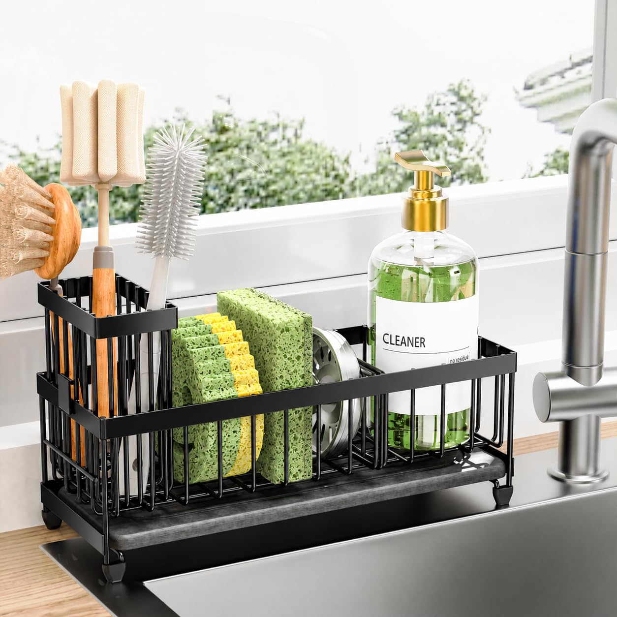 Cisily Sponge Holder for Kitchen Sink, Sink Organizer with Brush Holder