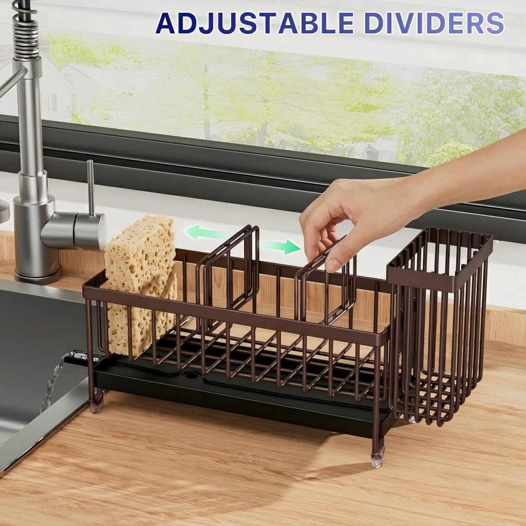 Cisily Sponge Holder for Kitchen Sink, Sink Organizer with Brush Holder