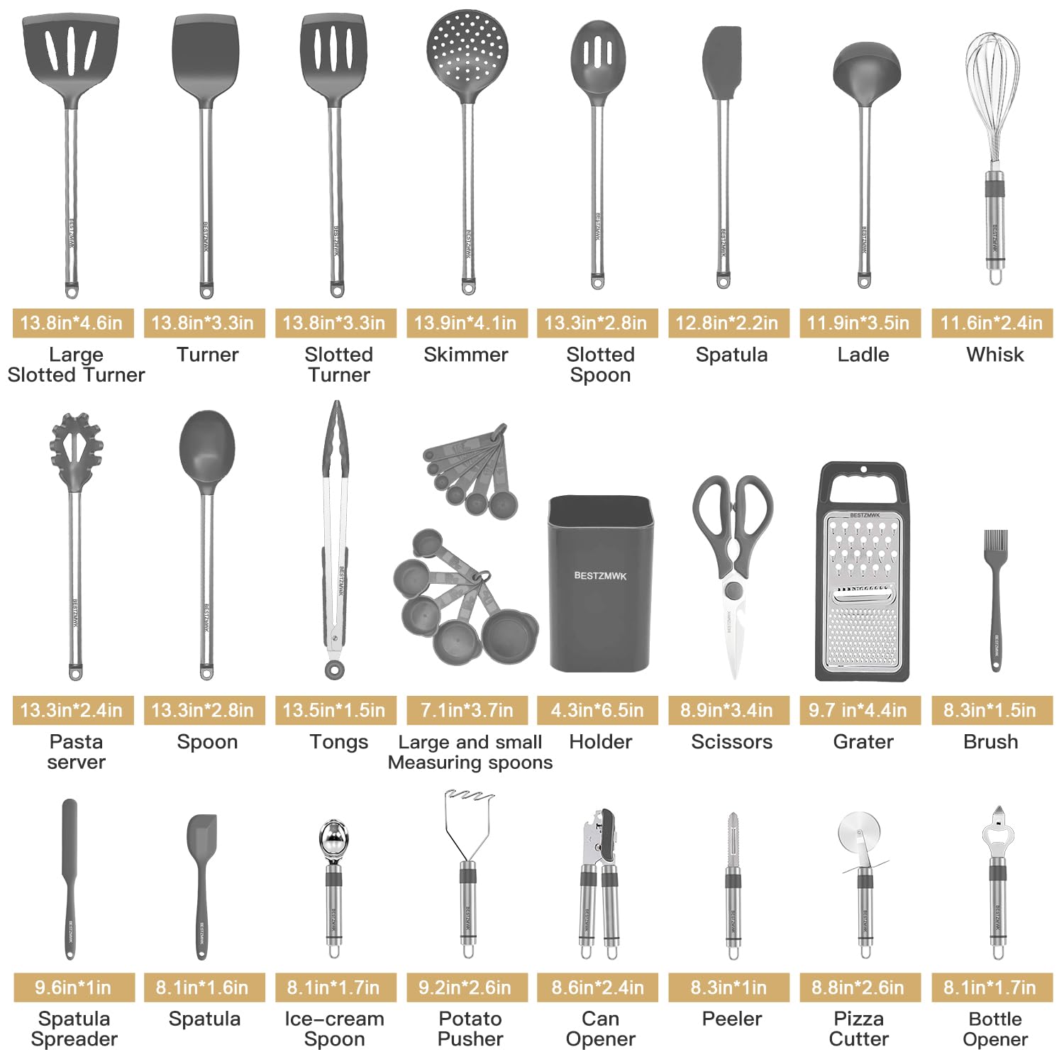 Kitchen Utensil Set-Silicone Cooking Utensils-33 Kitchen Gadgets & Spoons for Nonstick Cookware-Silicone and Stainless Steel Spatula Set-Best Kitchen Tools, Useful Pots and Pans Accessories