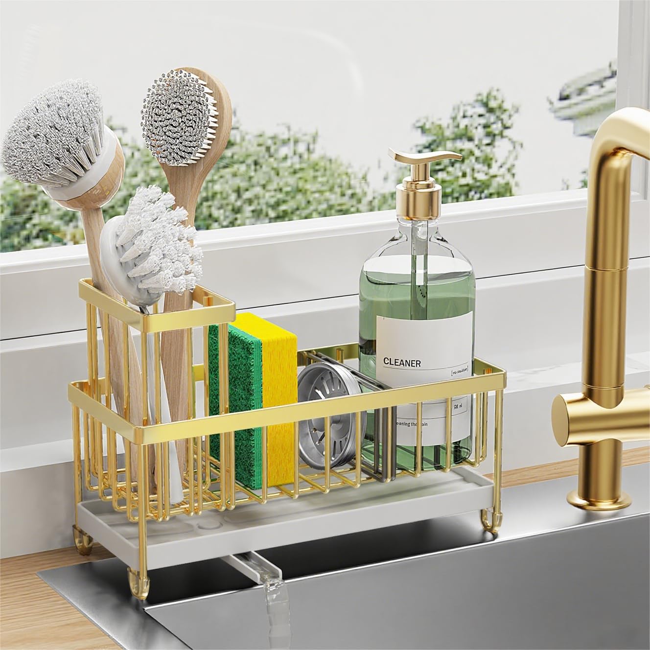 Cisily Sponge Holder for Kitchen Sink, Sink Organizer with Brush Holder