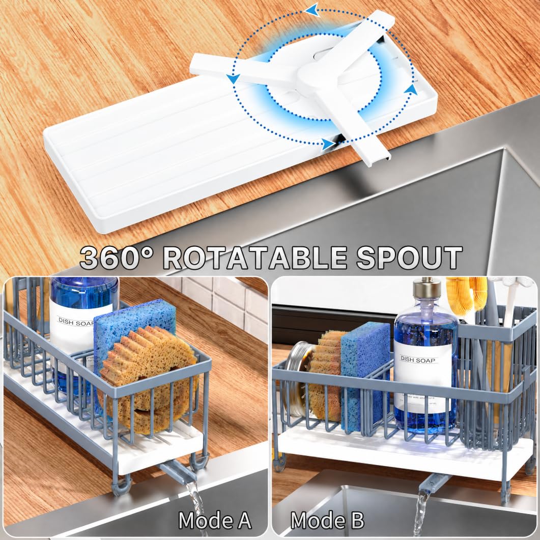 Cisily Sponge Holder for Kitchen Sink, Sink Organizer with Brush Holder