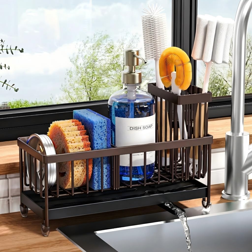 Cisily Sponge Holder for Kitchen Sink, Sink Organizer with Brush Holder