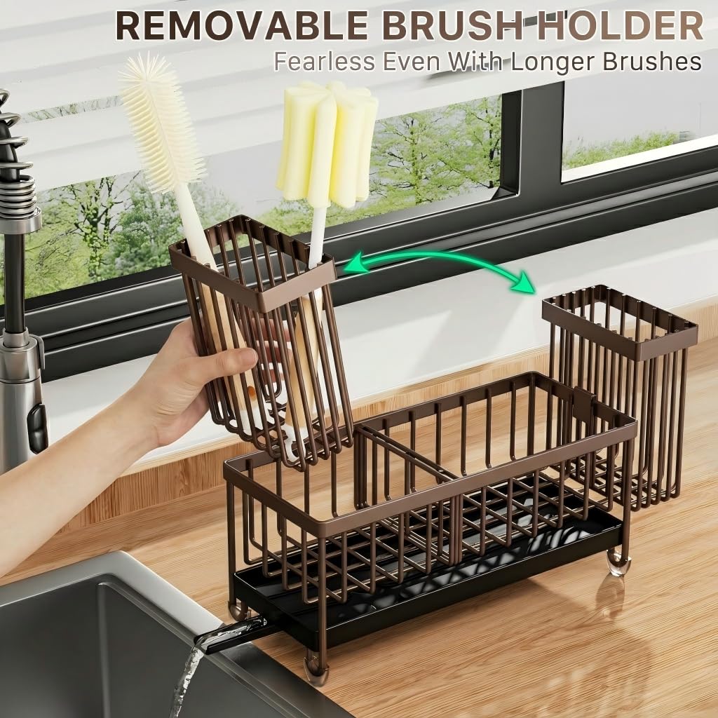 Cisily Sponge Holder for Kitchen Sink, Sink Organizer with Brush Holder