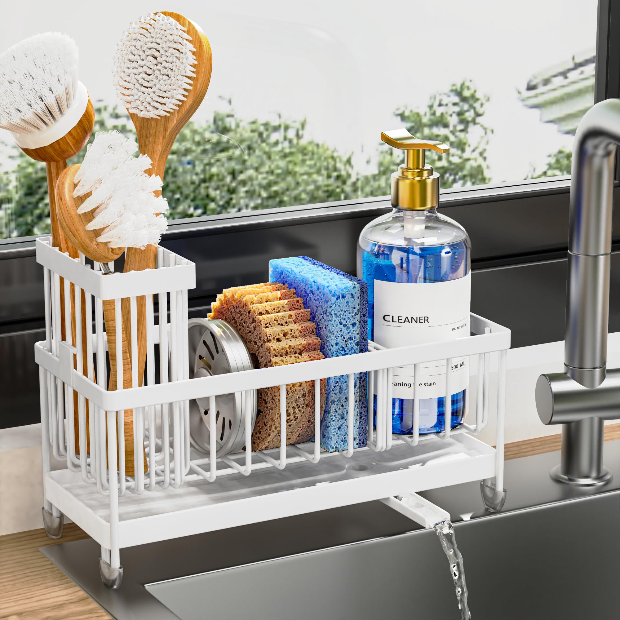 Cisily Sponge Holder for Kitchen Sink, Sink Organizer with Brush Holder