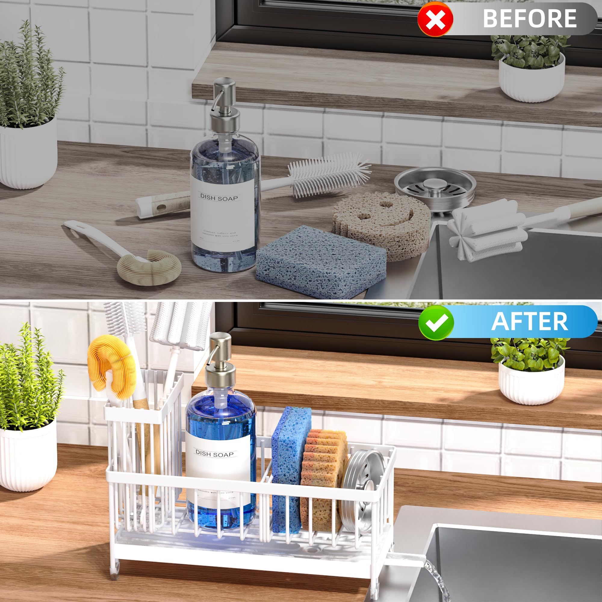 Cisily Sponge Holder for Kitchen Sink, Sink Organizer with Brush Holder