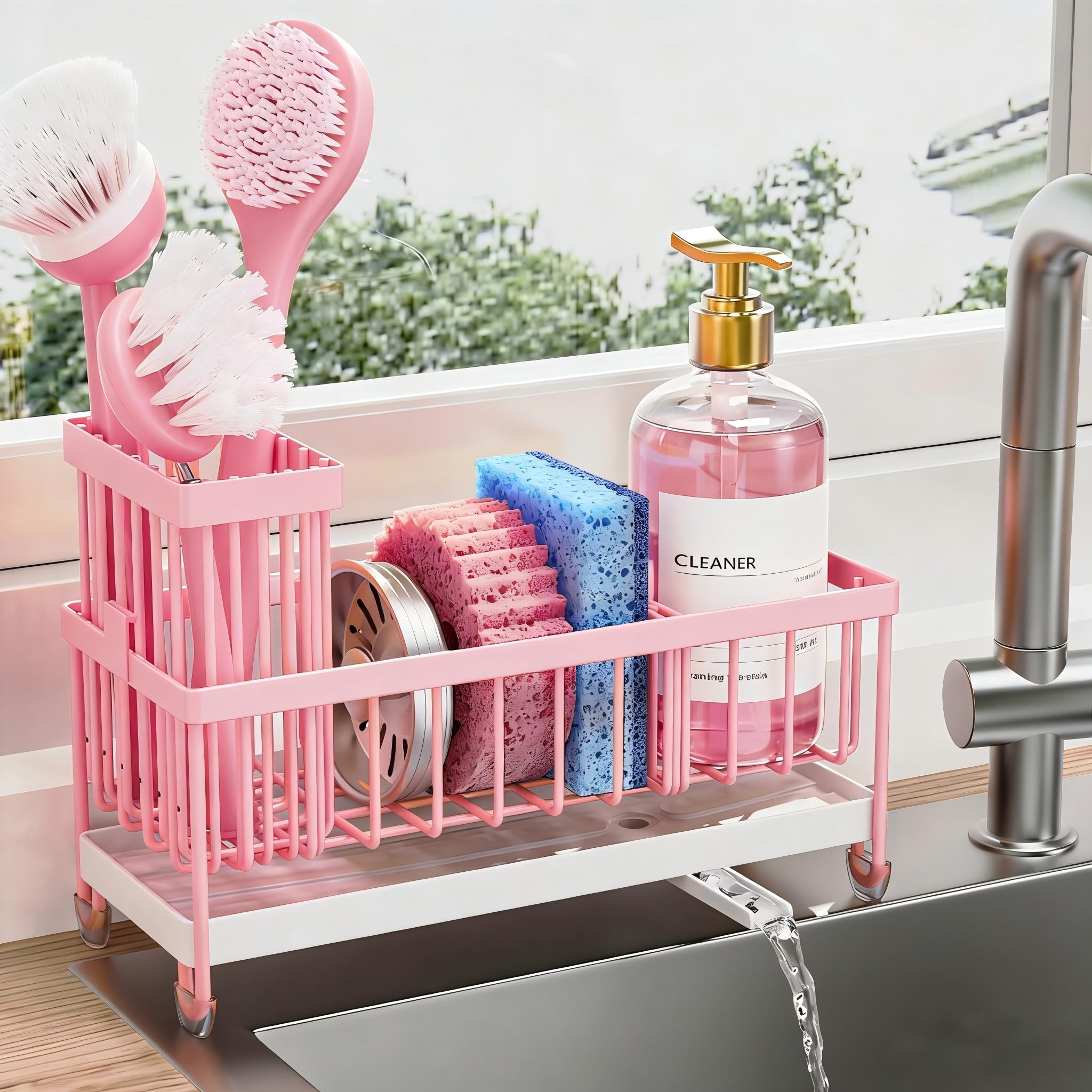 Cisily Sponge Holder for Kitchen Sink, Sink Organizer with Brush Holder