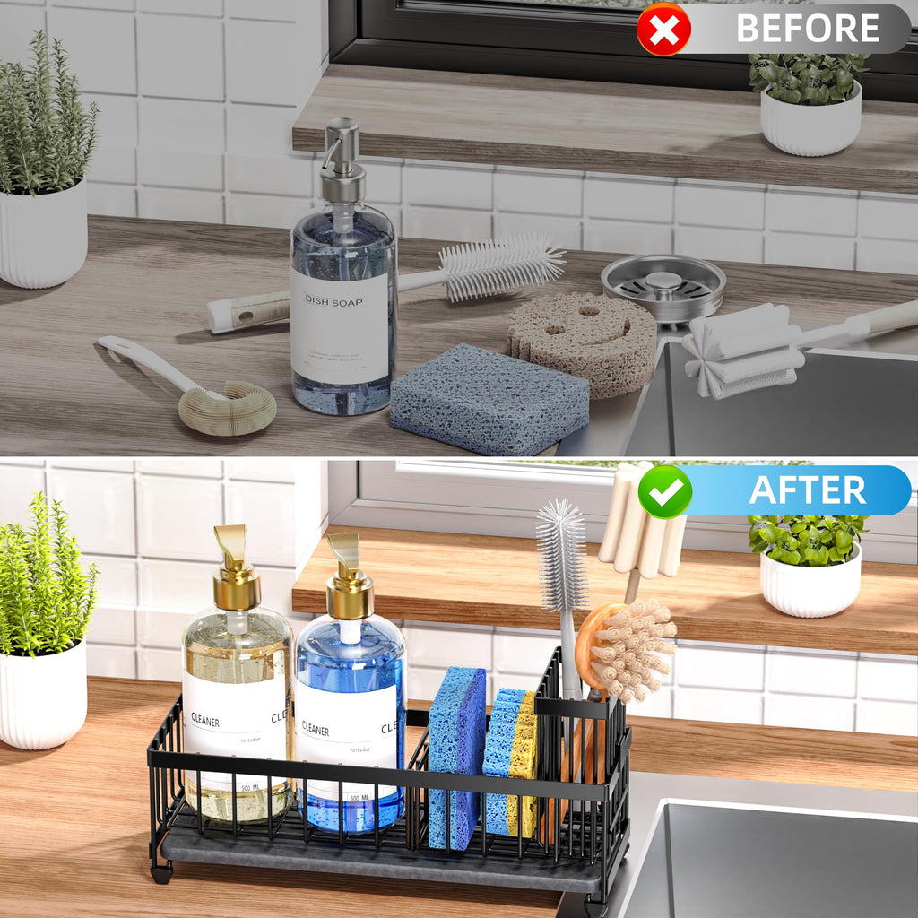 Cisily Sponge Holder for Kitchen Sink, Sink Organizer with Brush Holder