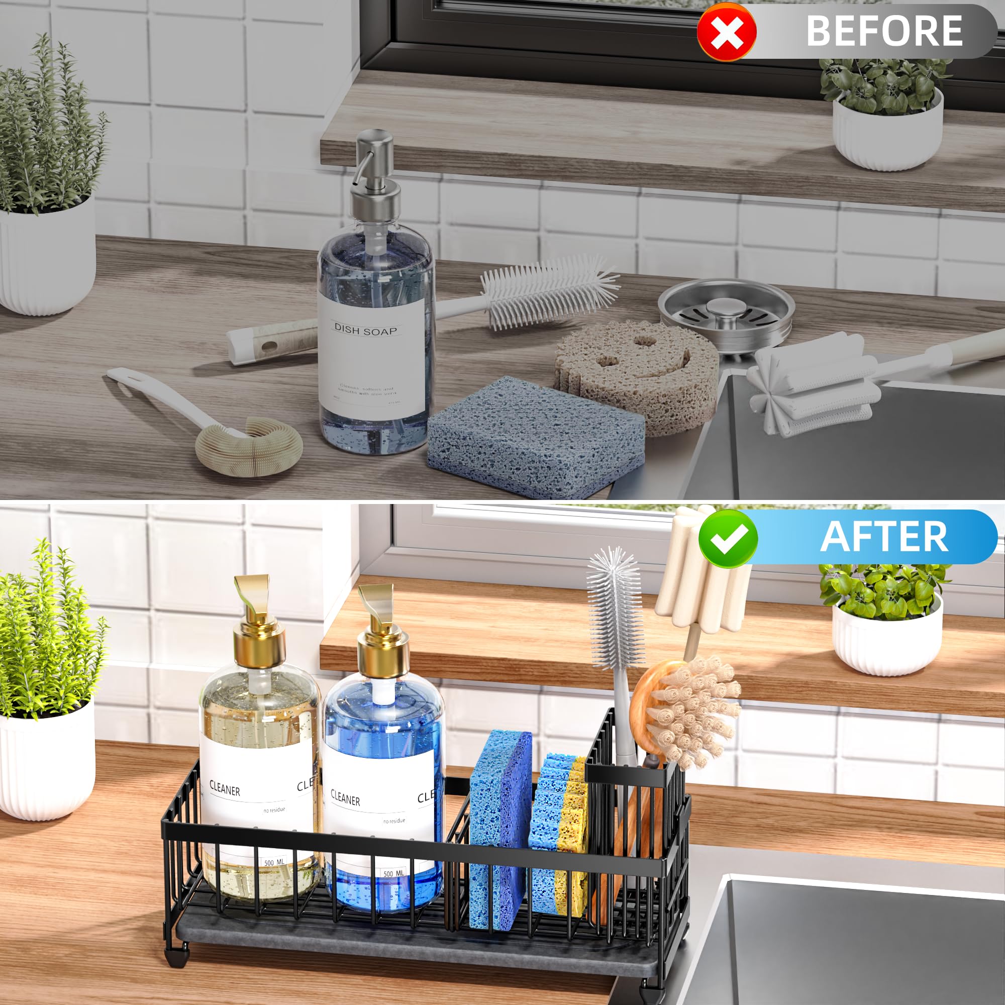Cisily Sponge Holder for Kitchen Sink, Sink Organizer with Brush Holder