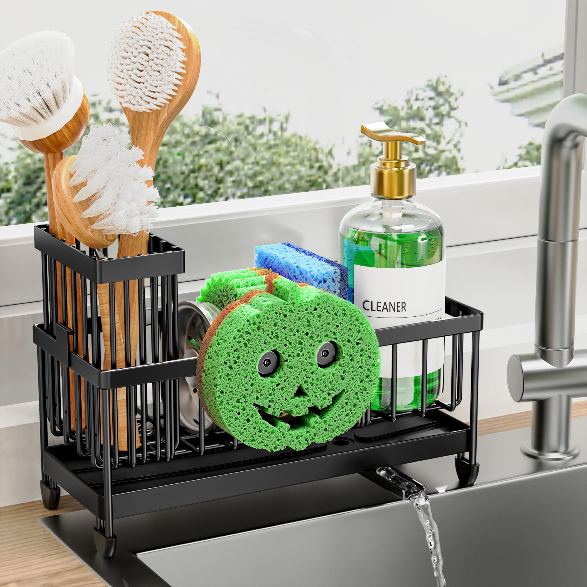 Cisily Sponge Holder for Kitchen Sink, Sink Organizer with Brush Holder