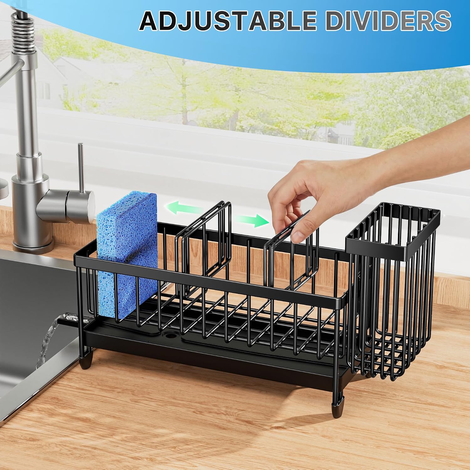 Cisily Sponge Holder for Kitchen Sink, Sink Organizer with Brush Holder