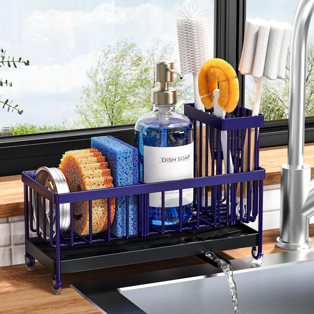 Cisily Sponge Holder for Kitchen Sink, Sink Organizer with Brush Holder