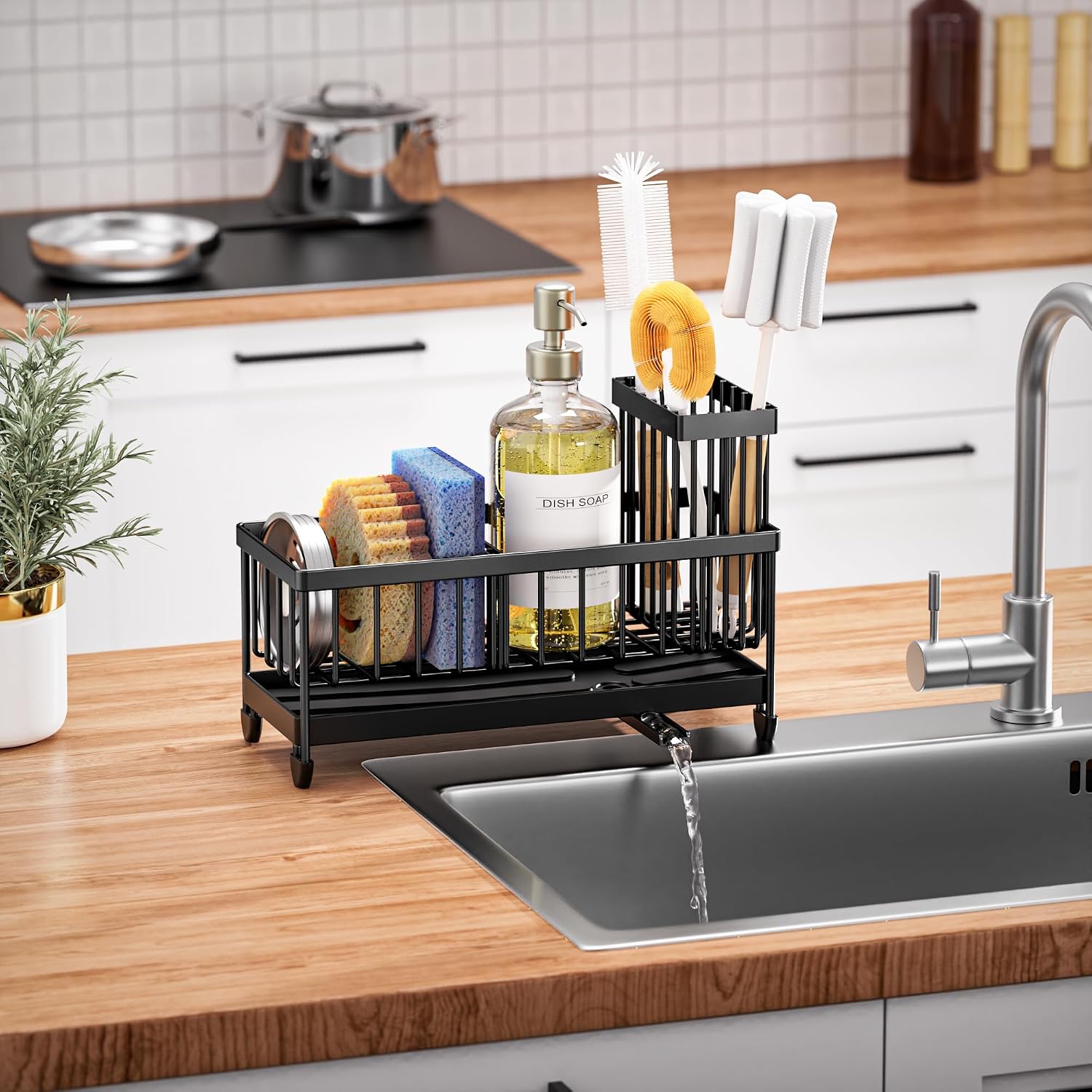 Cisily Sponge Holder for Kitchen Sink, Sink Organizer with Brush Holder