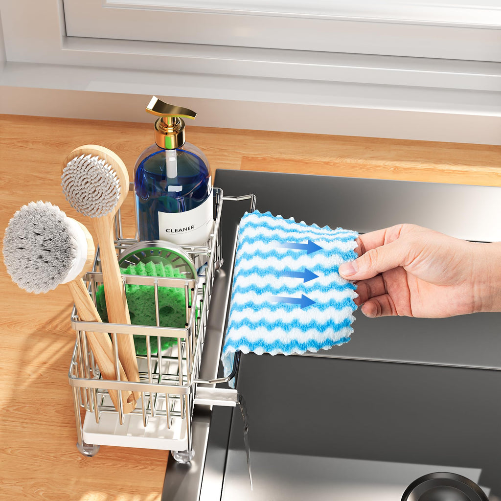 Cisily Sponge Holder for Kitchen Sink, Sink Organizer with Brush Holder