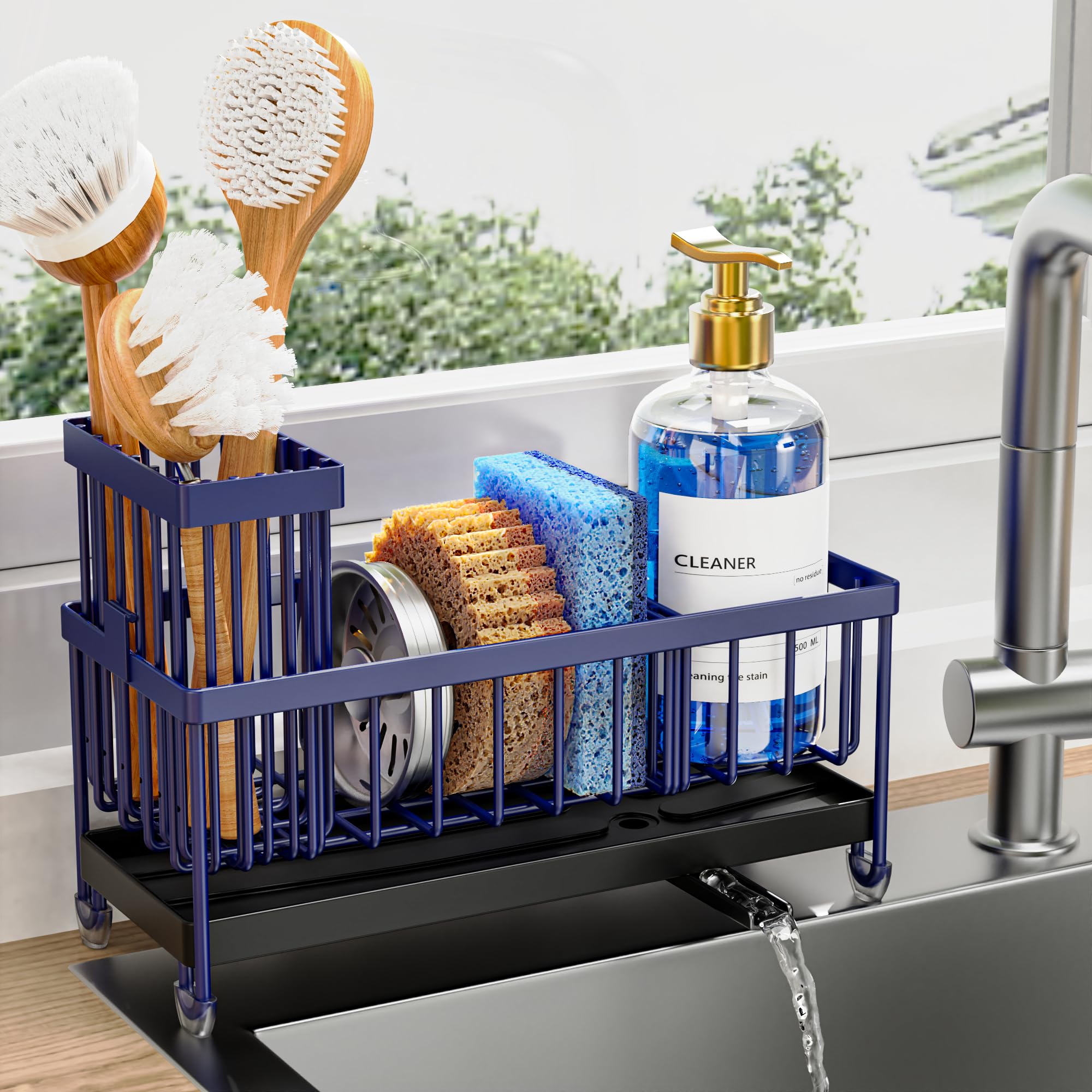 Cisily Sponge Holder for Kitchen Sink, Sink Organizer with Brush Holder