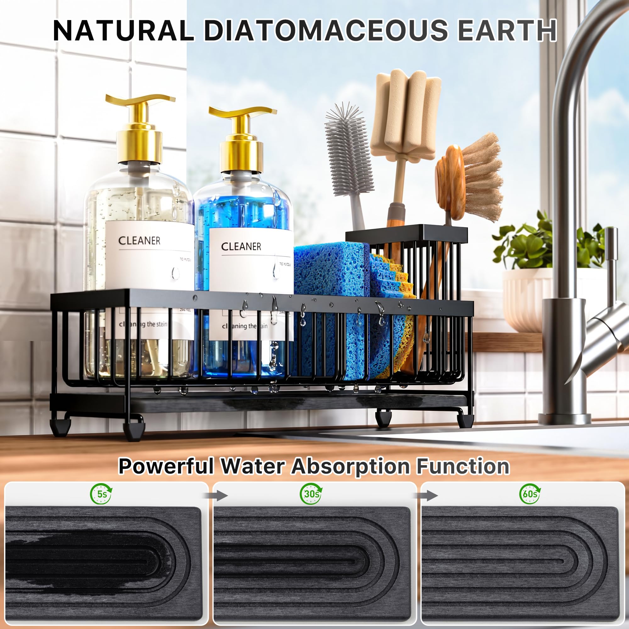 Cisily Sponge Holder for Kitchen Sink, Sink Organizer with Brush Holder