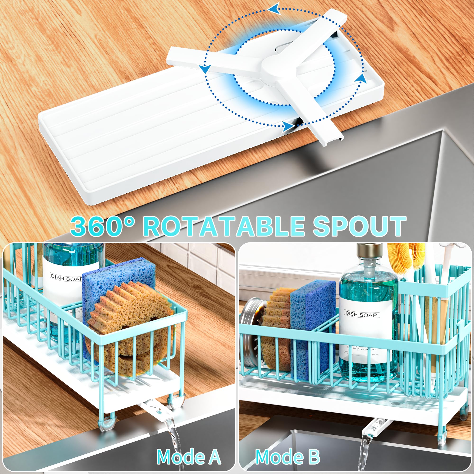 Cisily Sponge Holder for Kitchen Sink, Sink Organizer with Brush Holder