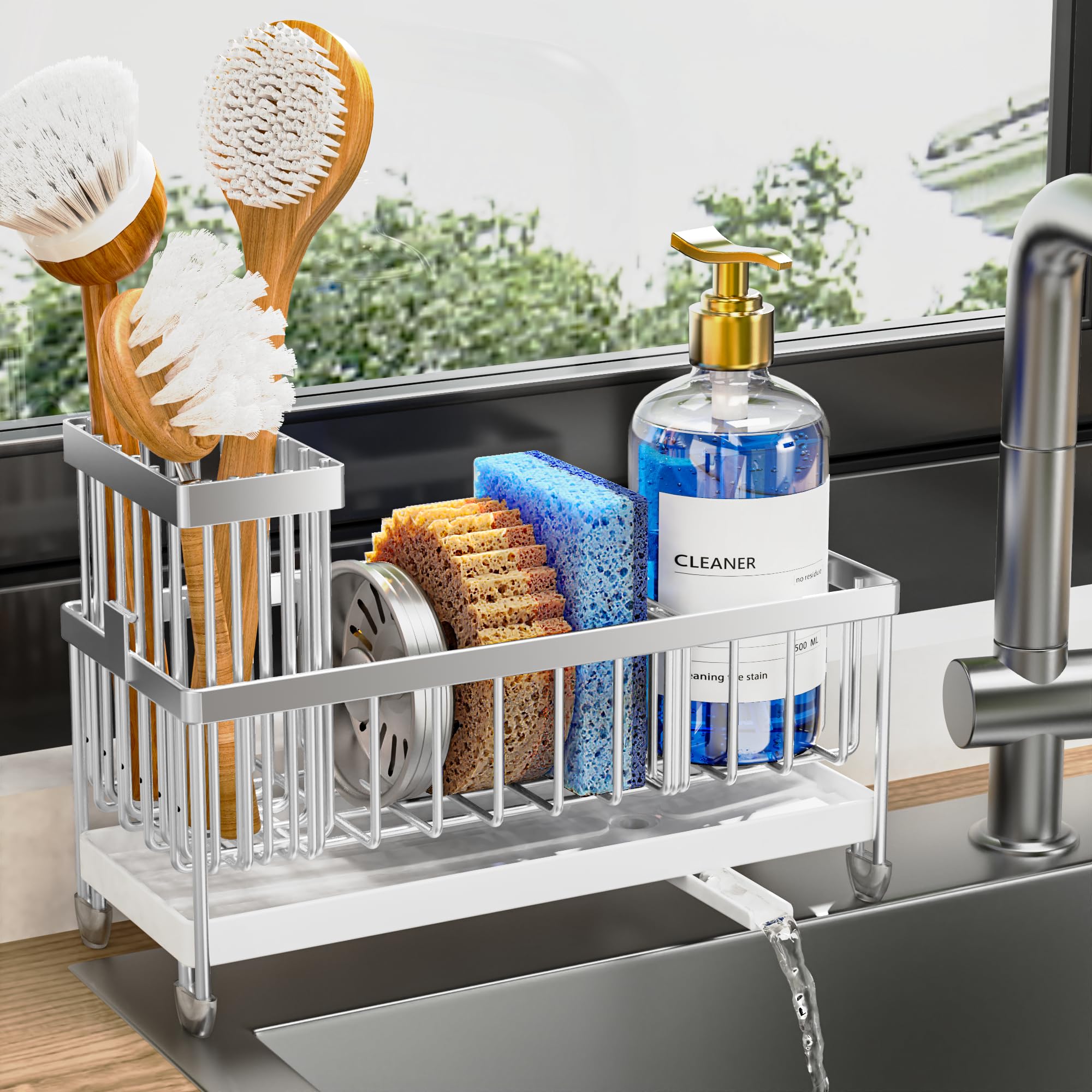 Cisily Sponge Holder for Kitchen Sink, Sink Organizer with Brush Holder