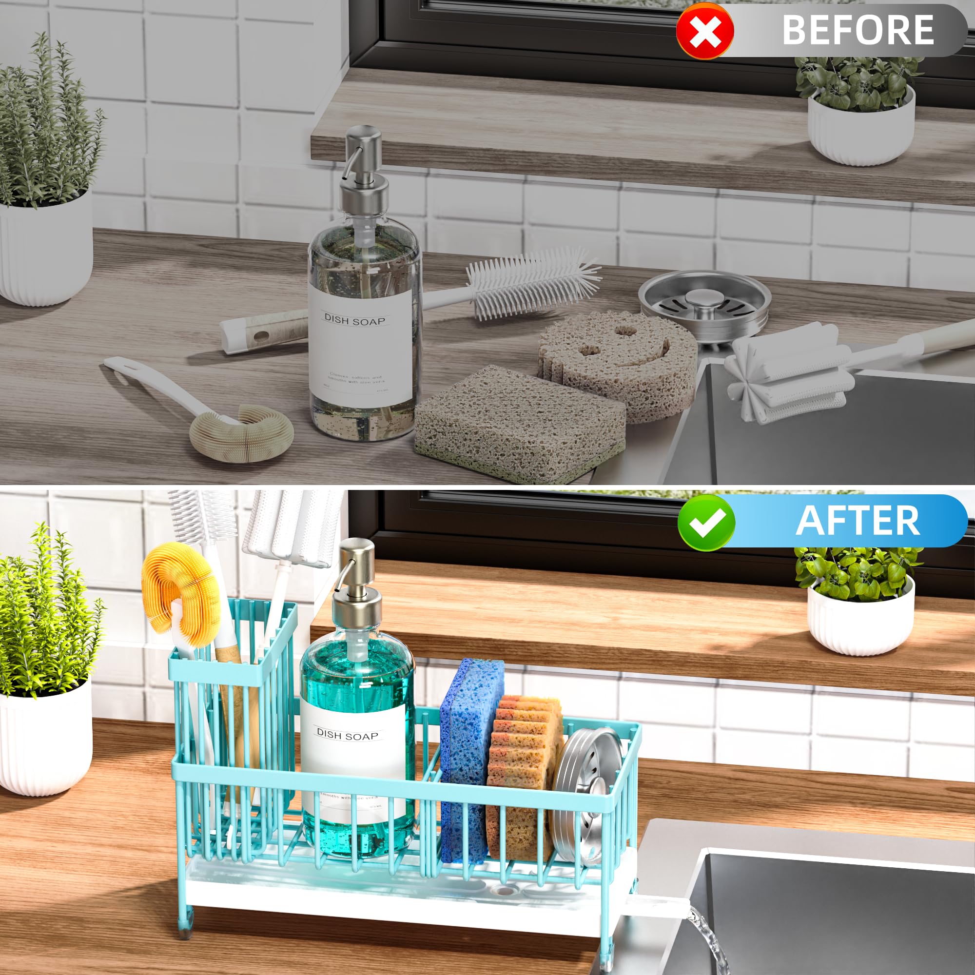 Cisily Sponge Holder for Kitchen Sink, Sink Organizer with Brush Holder