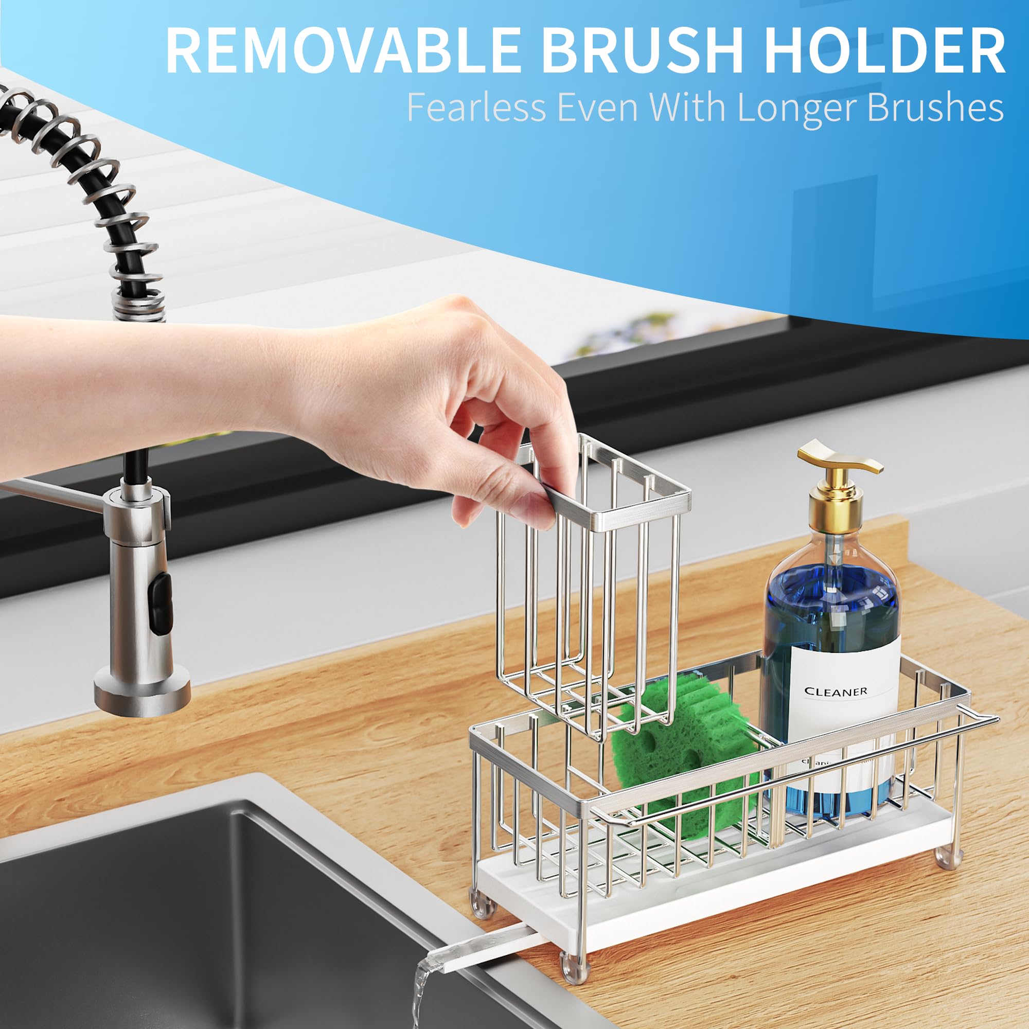Cisily Sponge Holder for Kitchen Sink, Sink Organizer with Brush Holder