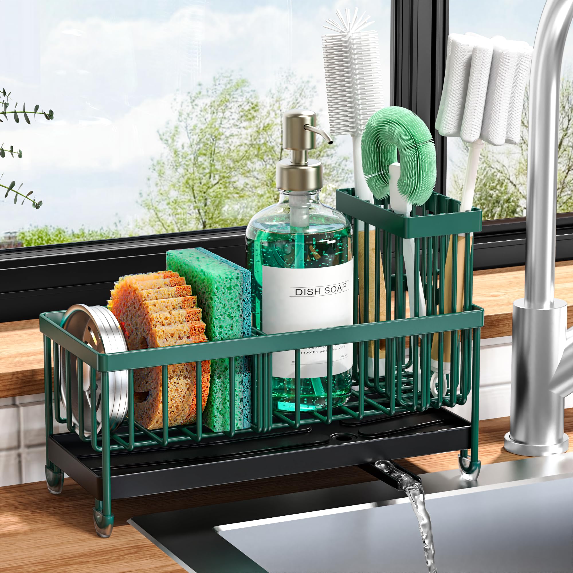 Cisily Sponge Holder for Kitchen Sink, Sink Organizer with Brush Holder