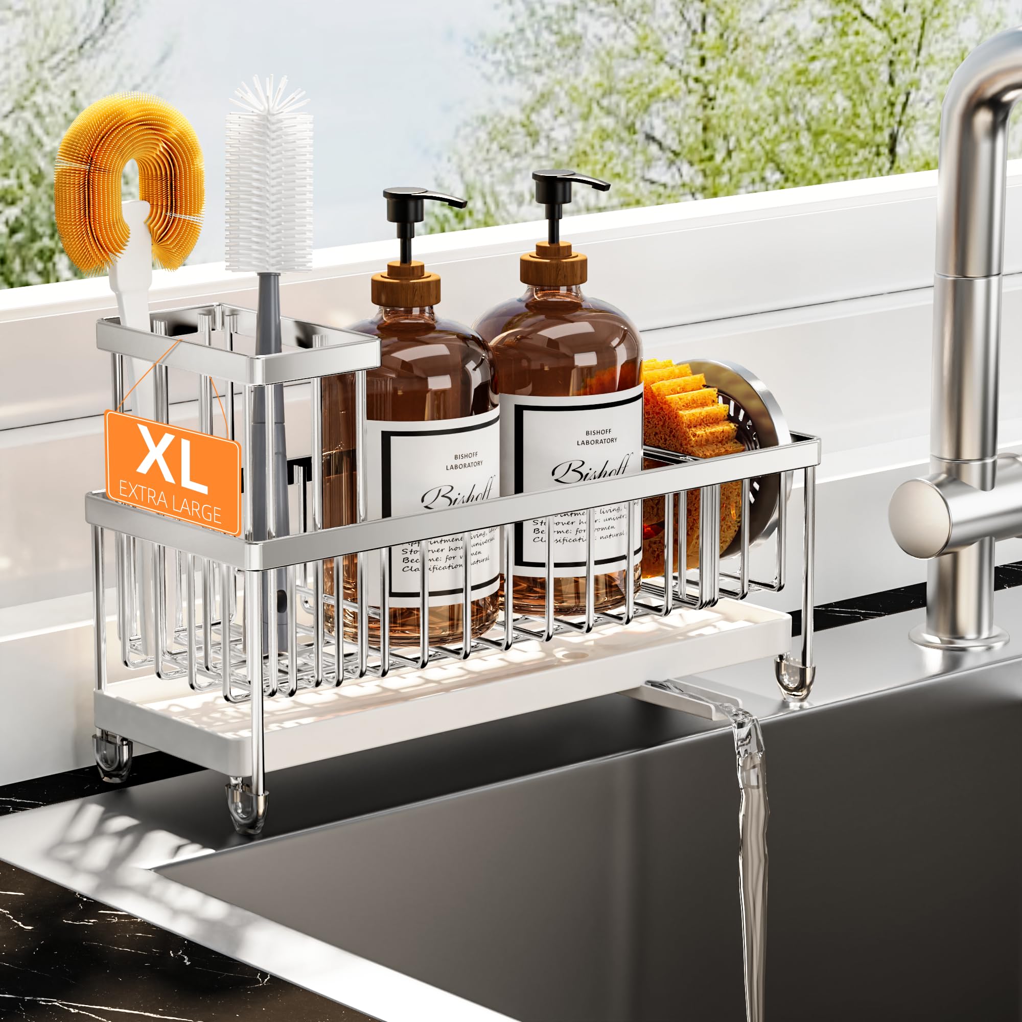 Cisily Sponge Holder for Kitchen Sink, Sink Organizer with Brush Holder
