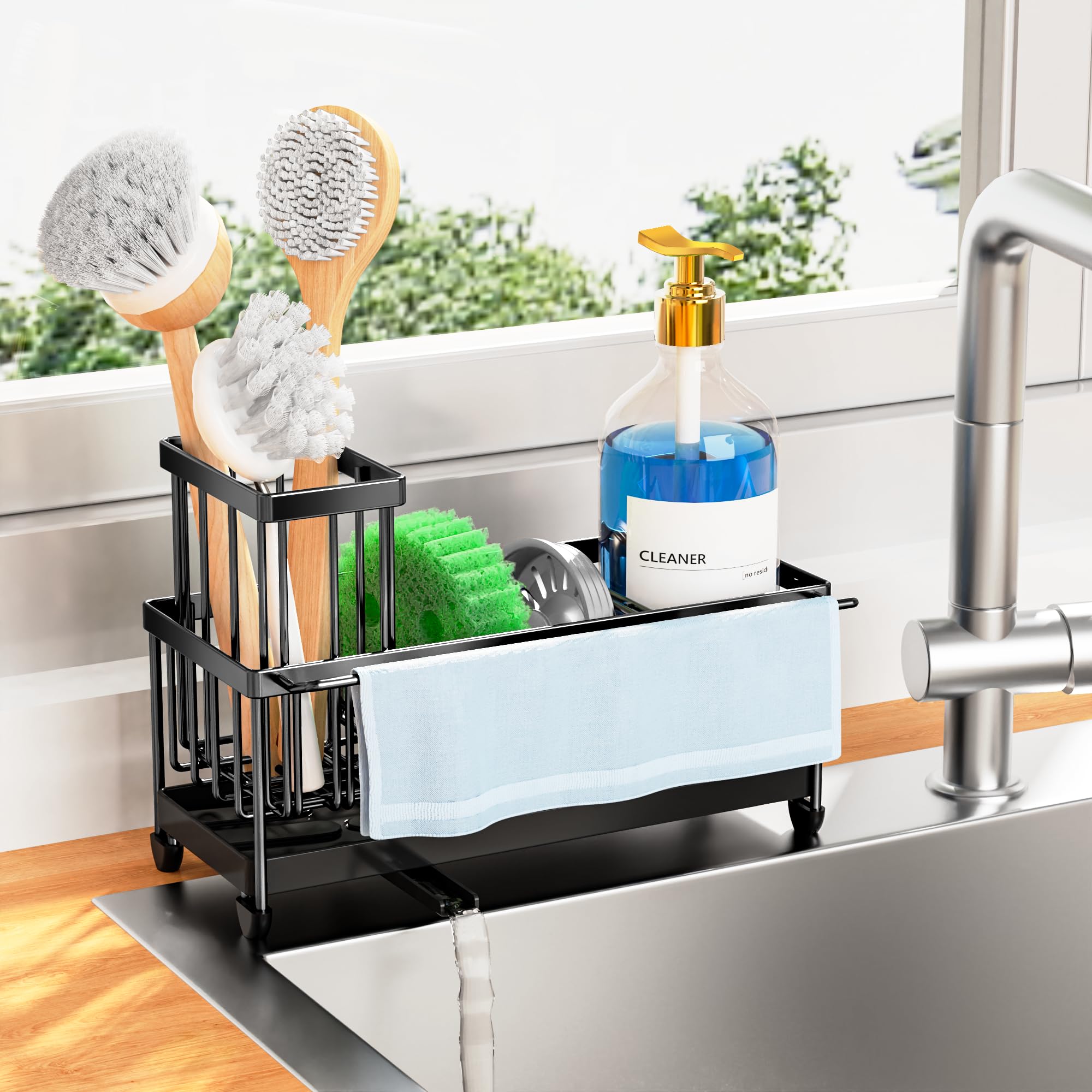 Cisily Sponge Holder for Kitchen Sink, Sink Organizer with Brush Holder