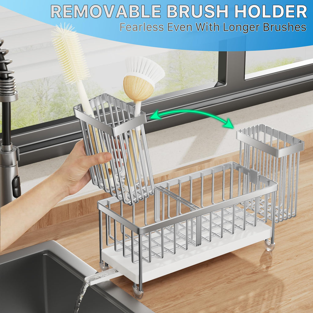 Cisily Sponge Holder for Kitchen Sink, Sink Organizer with Brush Holder