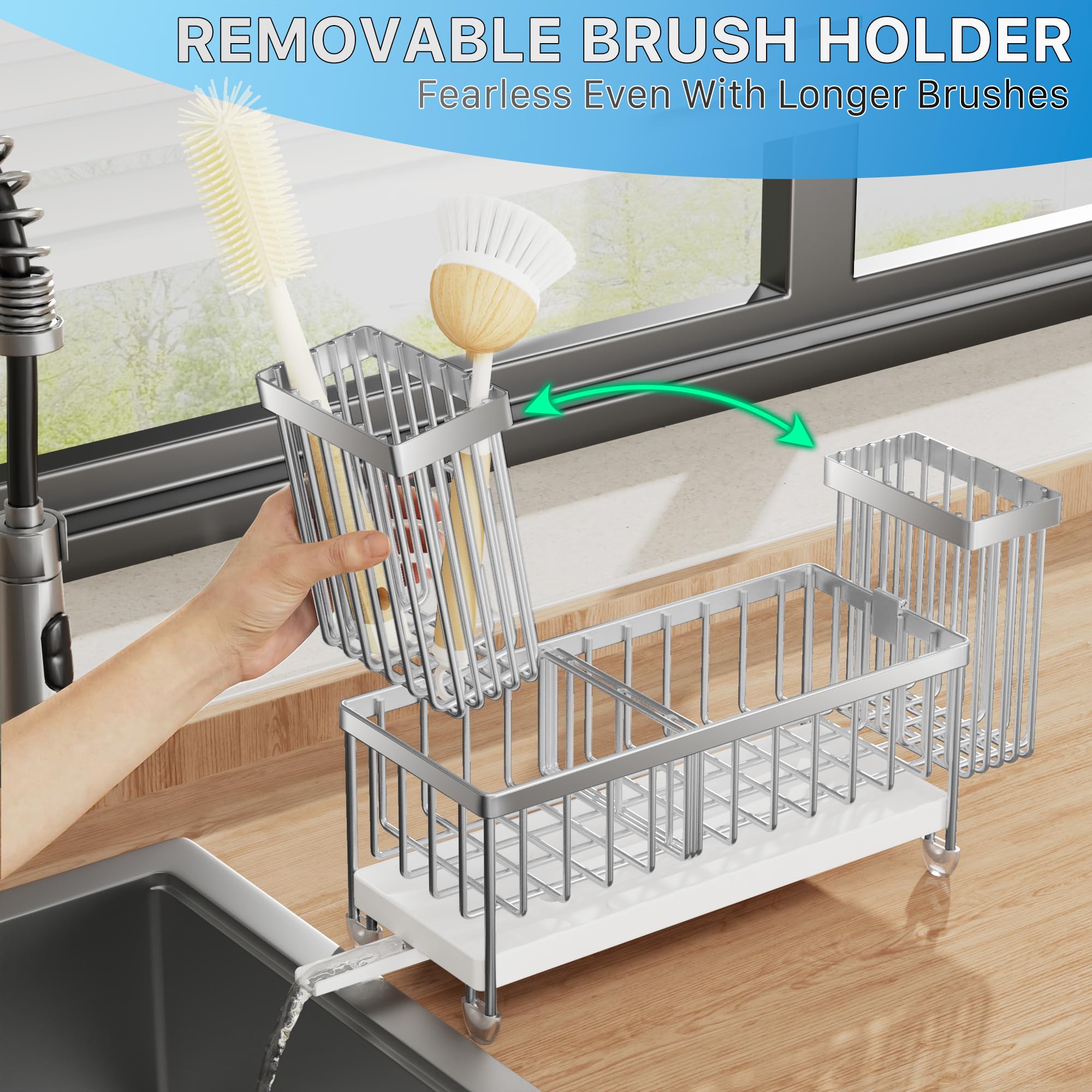 Cisily Sponge Holder for Kitchen Sink, Sink Organizer with Brush Holder
