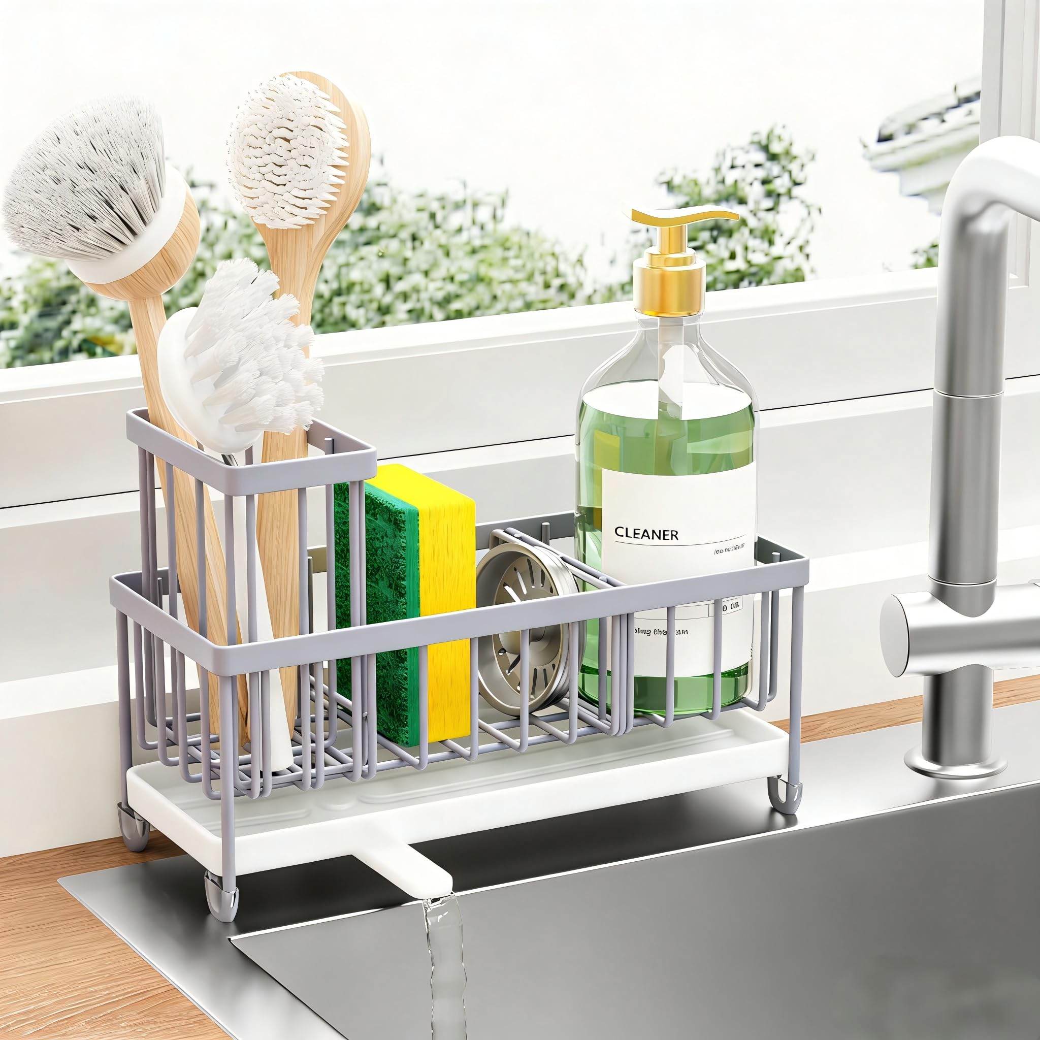Cisily Sponge Holder for Kitchen Sink, Sink Organizer with Brush Holder