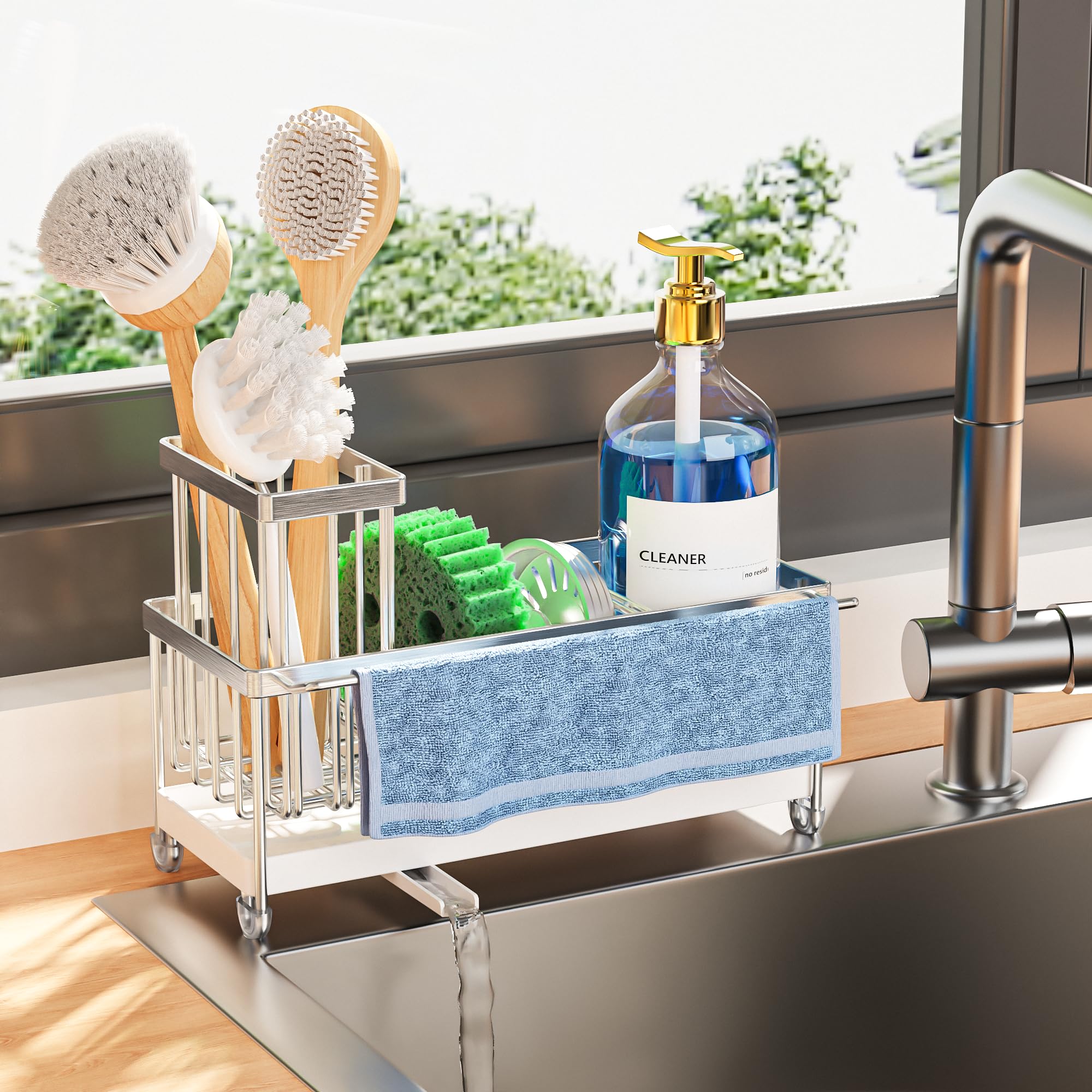 Cisily Sponge Holder for Kitchen Sink, Sink Organizer with Brush Holder