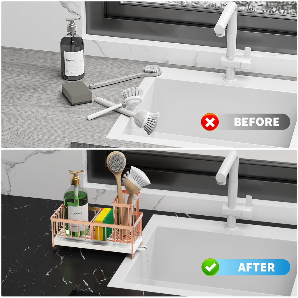 Cisily Sponge Holder for Kitchen Sink, Sink Organizer with Brush Holder