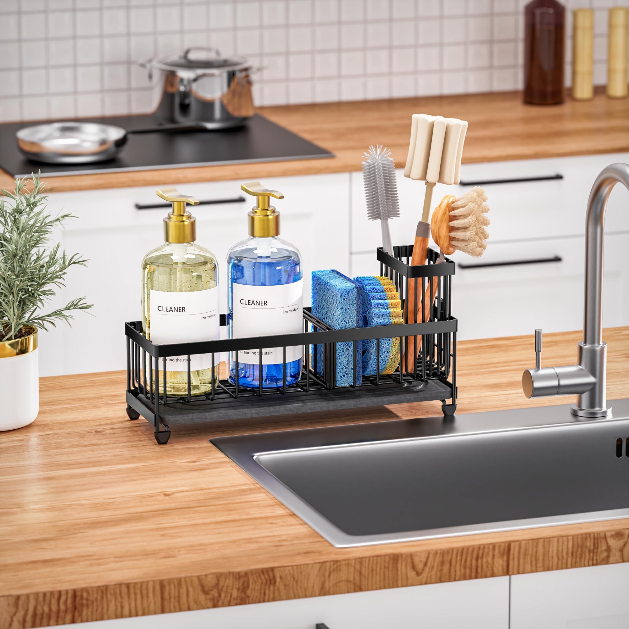 Cisily Sponge Holder for Kitchen Sink, Sink Organizer with Brush Holder