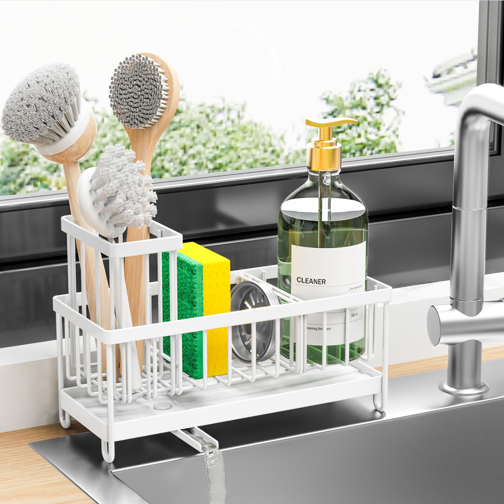 Cisily Sponge Holder for Kitchen Sink, Sink Organizer with Brush Holder