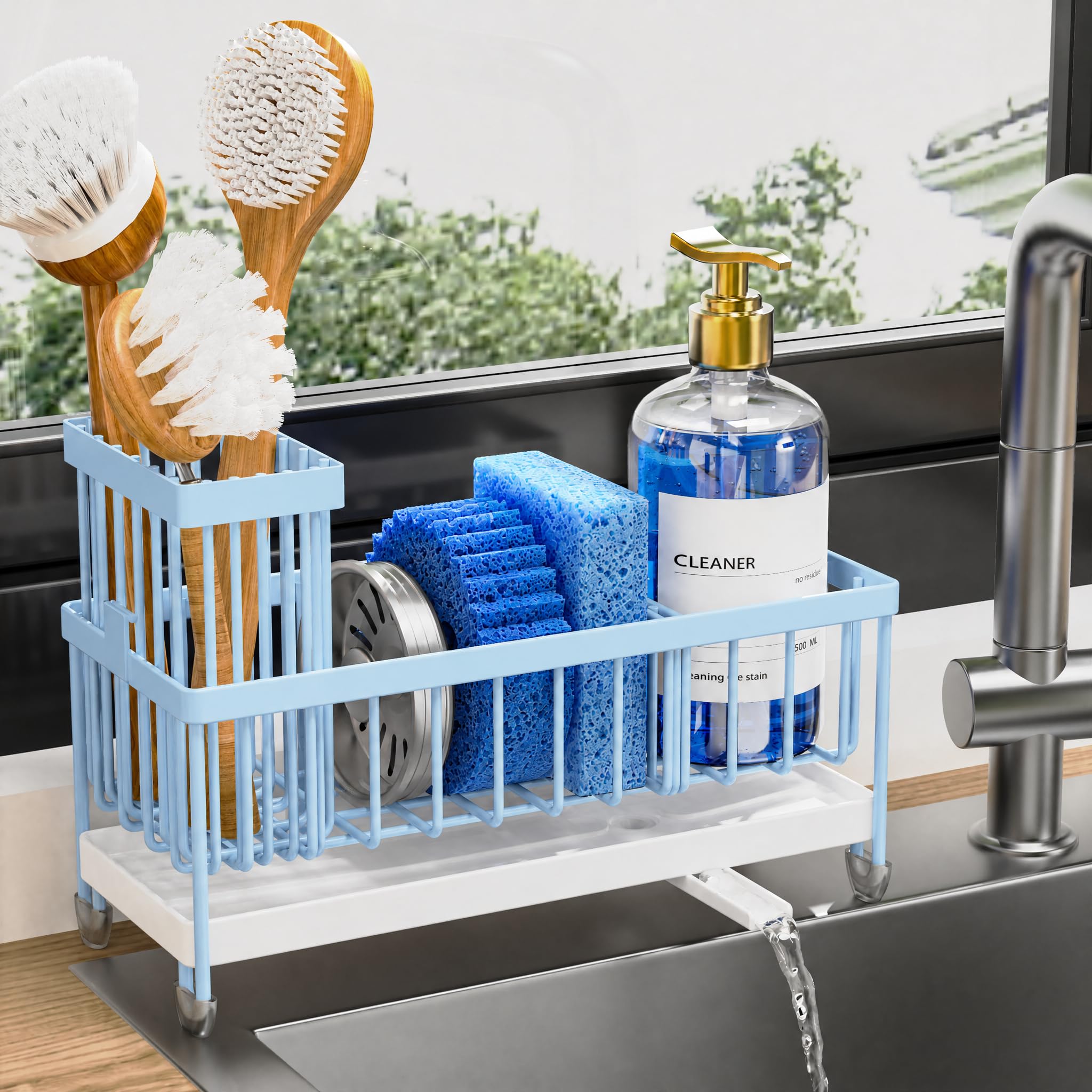 Cisily Sponge Holder for Kitchen Sink, Sink Organizer with Brush Holder
