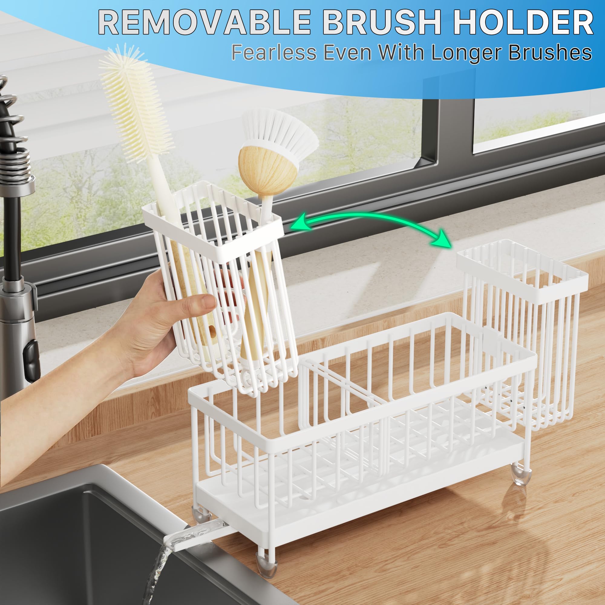 Cisily Sponge Holder for Kitchen Sink, Sink Organizer with Brush Holder