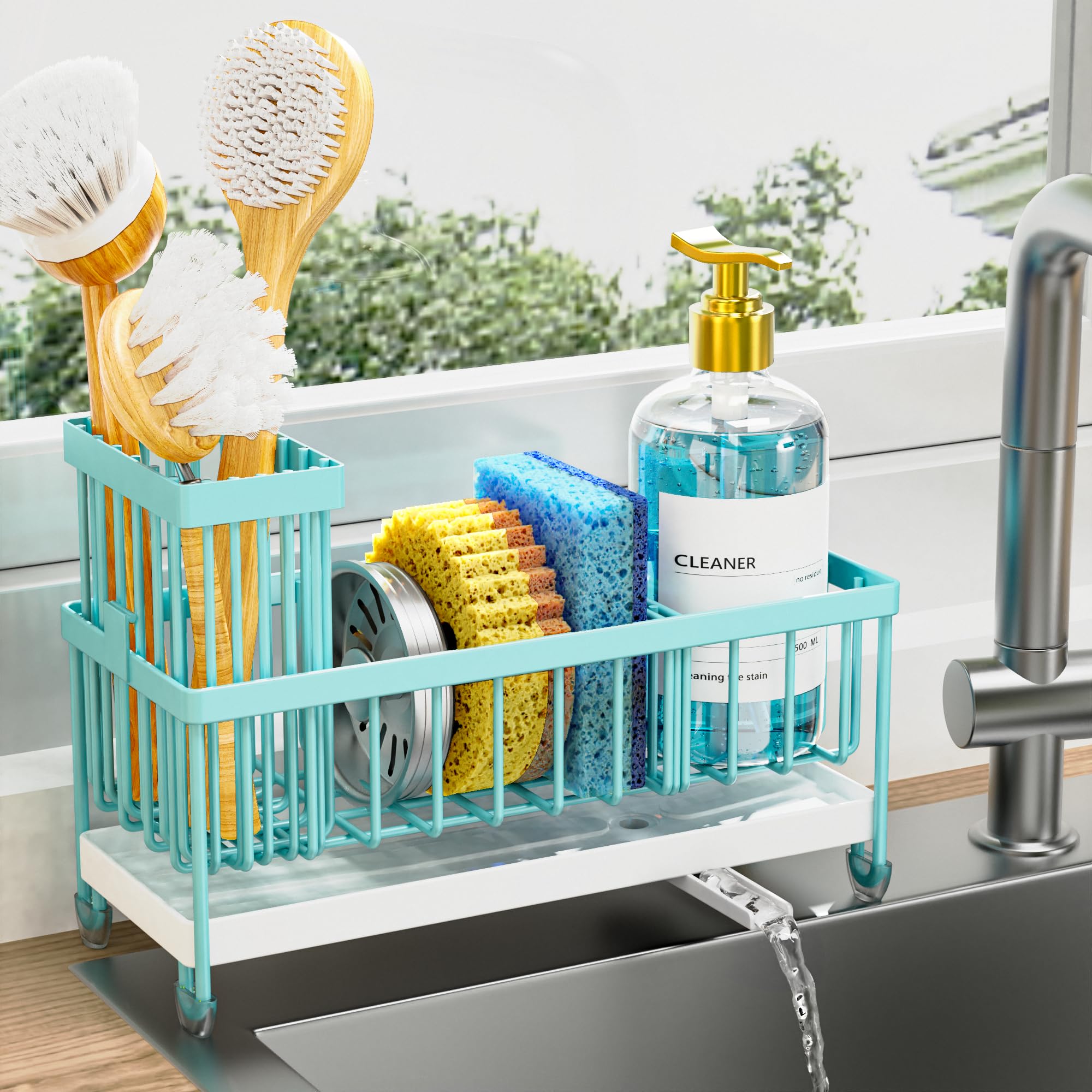 Cisily Sponge Holder for Kitchen Sink, Sink Organizer with Brush Holder