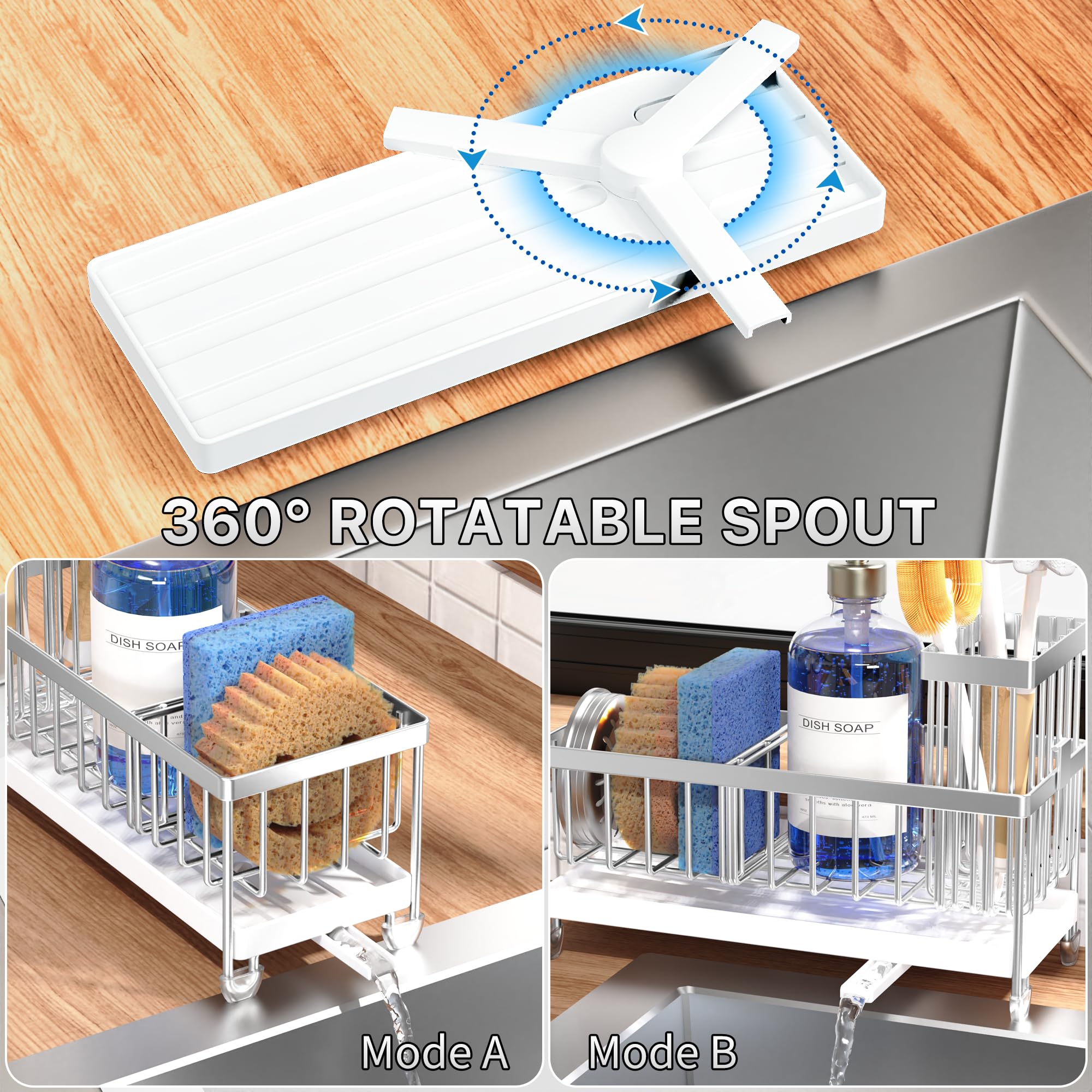 Cisily Sponge Holder for Kitchen Sink, Sink Organizer with Brush Holder
