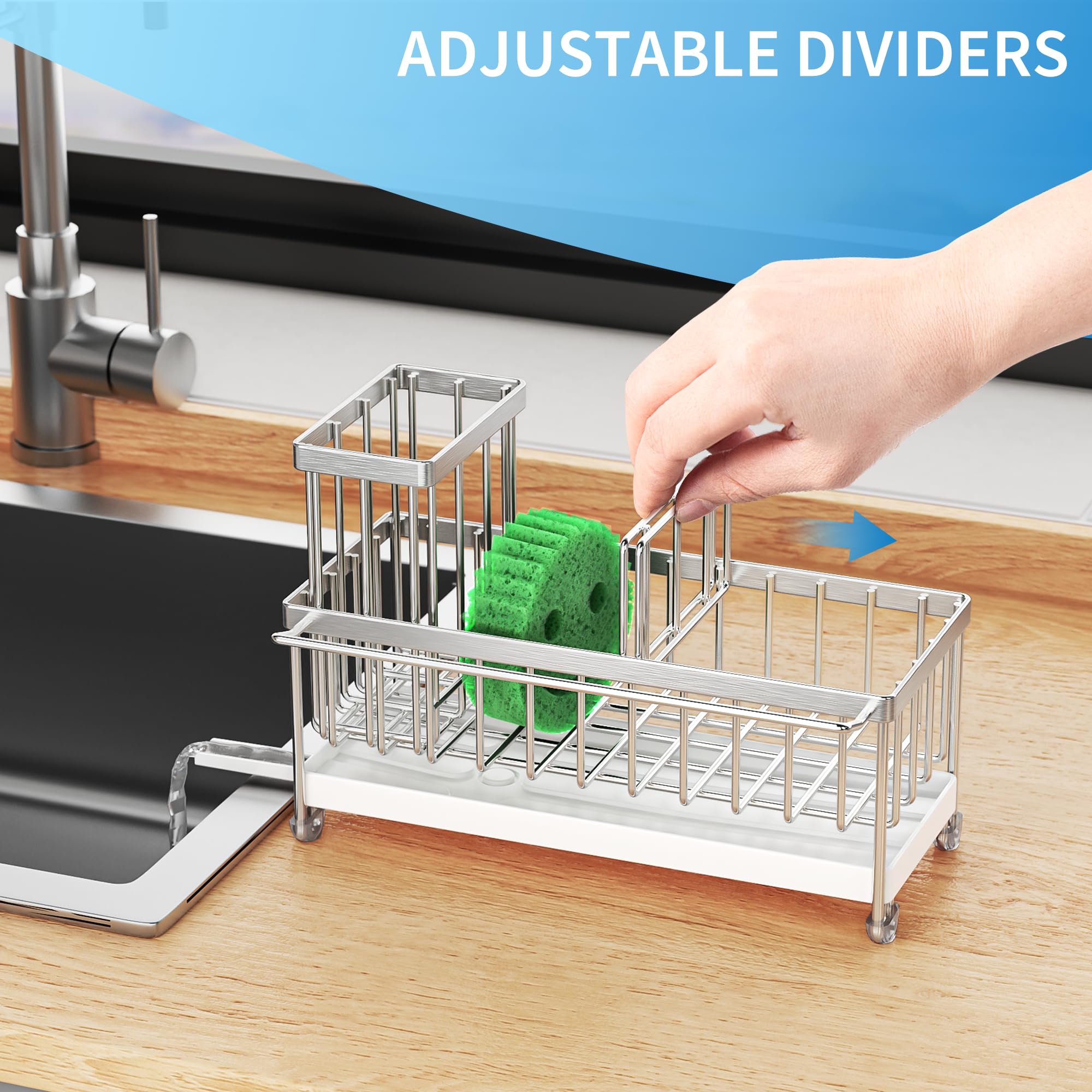 Cisily Sponge Holder for Kitchen Sink, Sink Organizer with Brush Holder