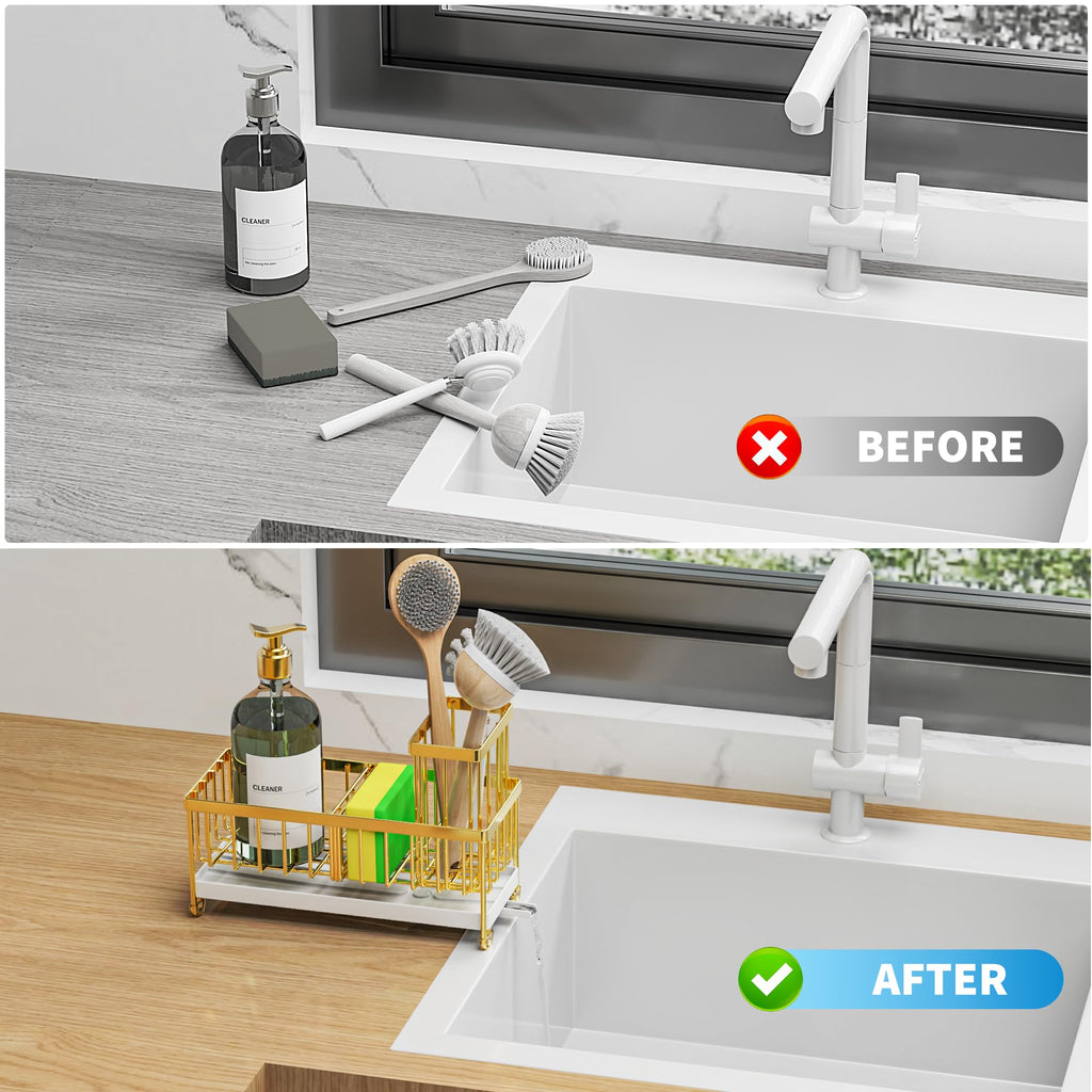 Cisily Sponge Holder for Kitchen Sink, Sink Organizer with Brush Holder