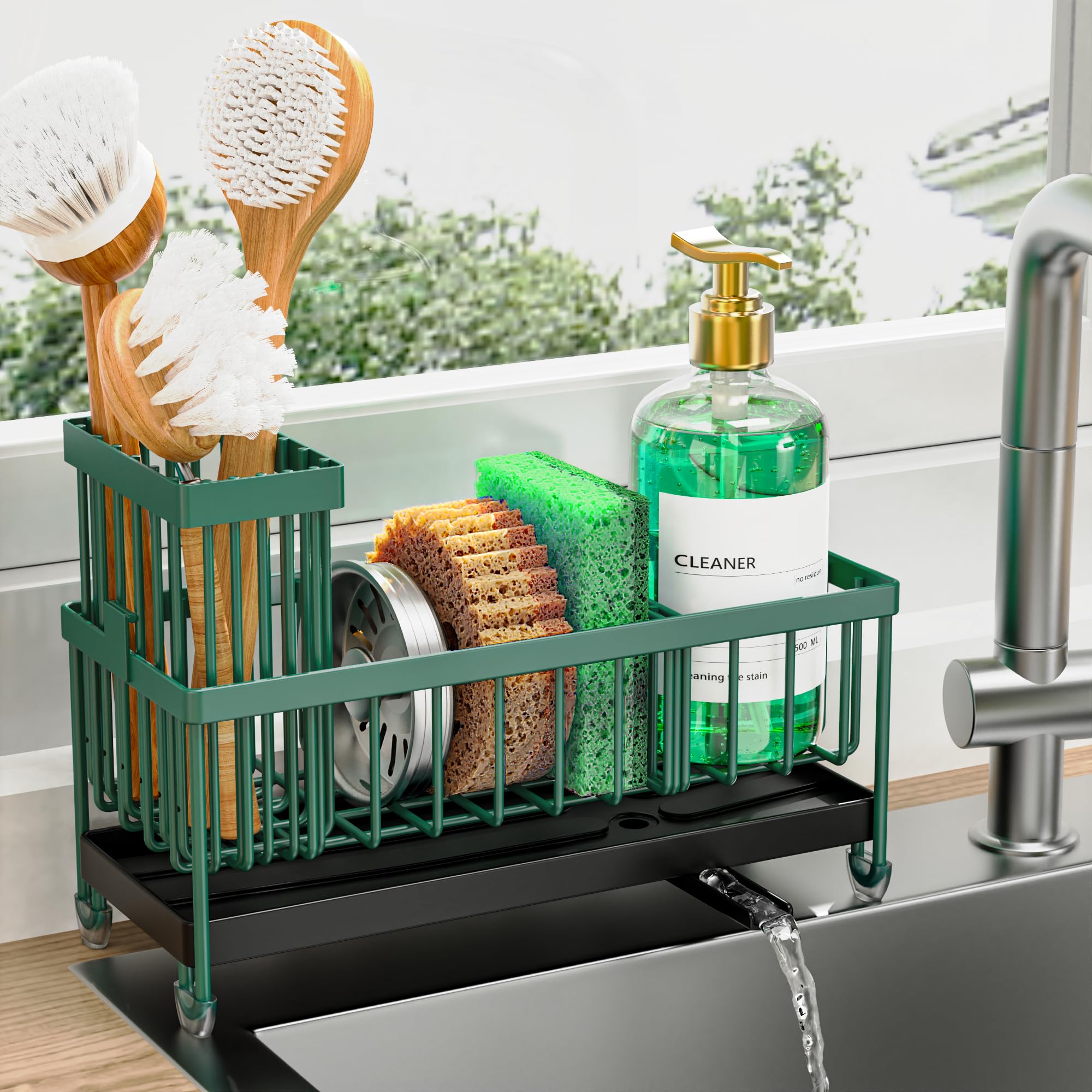 Cisily Sponge Holder for Kitchen Sink, Sink Organizer with Brush Holder