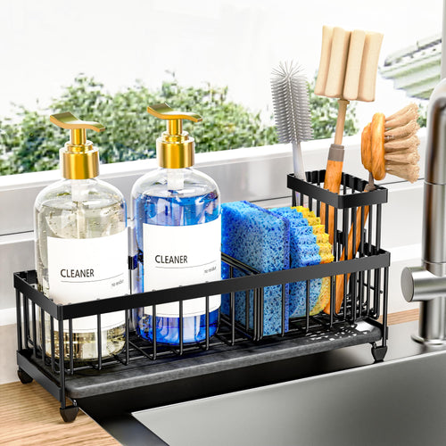 Cisily Sponge Holder for Kitchen Sink, Sink Organizer with Brush Holder
