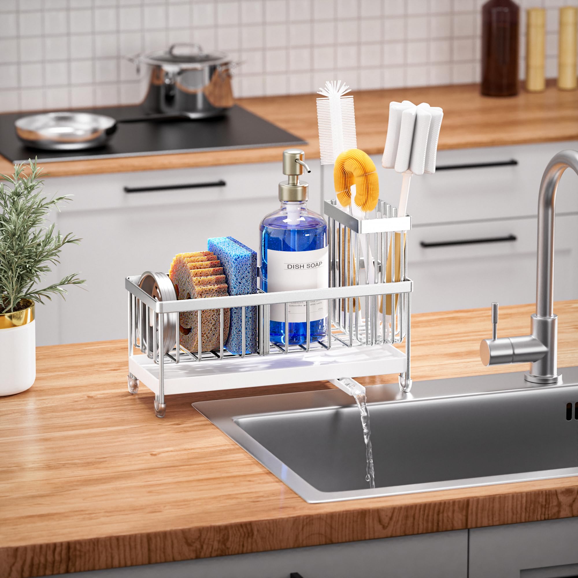 Cisily Sponge Holder for Kitchen Sink, Sink Organizer with Brush Holder