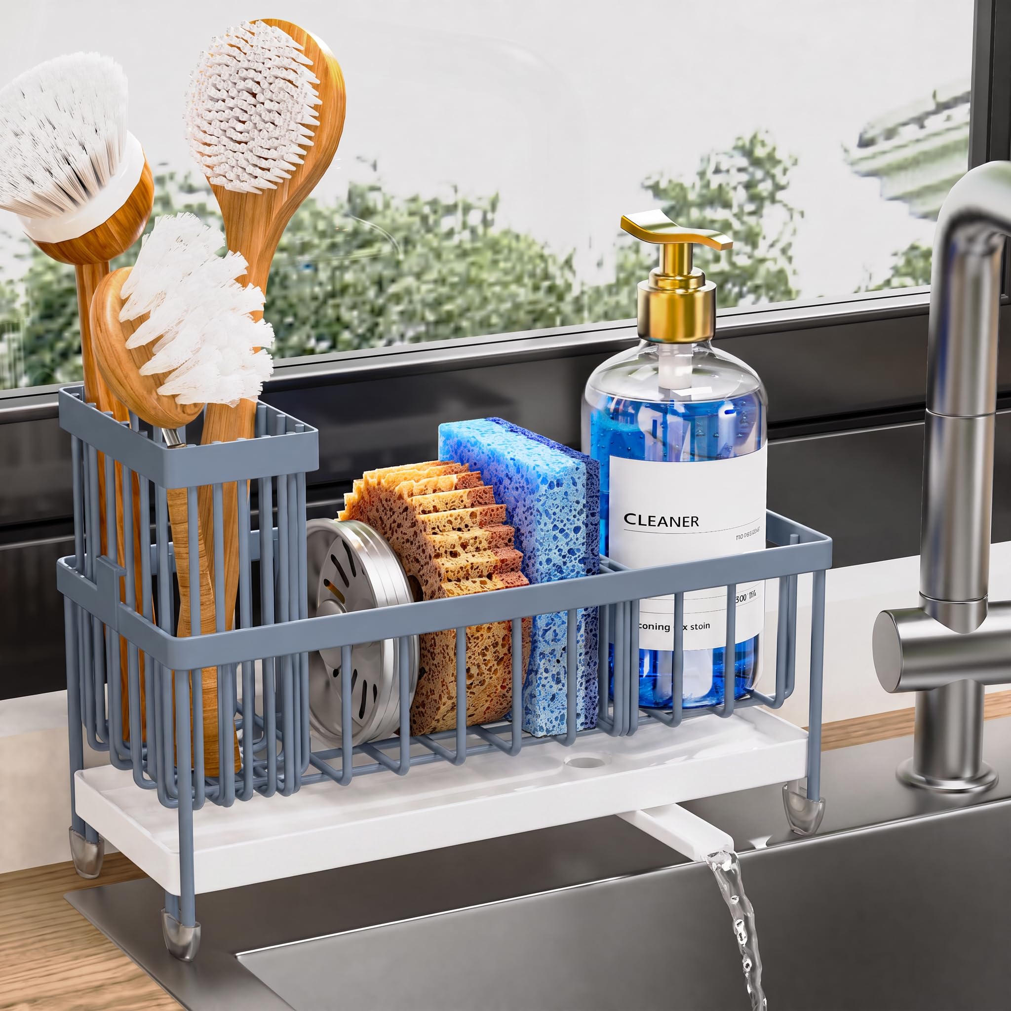 Cisily Sponge Holder for Kitchen Sink, Sink Organizer with Brush Holder