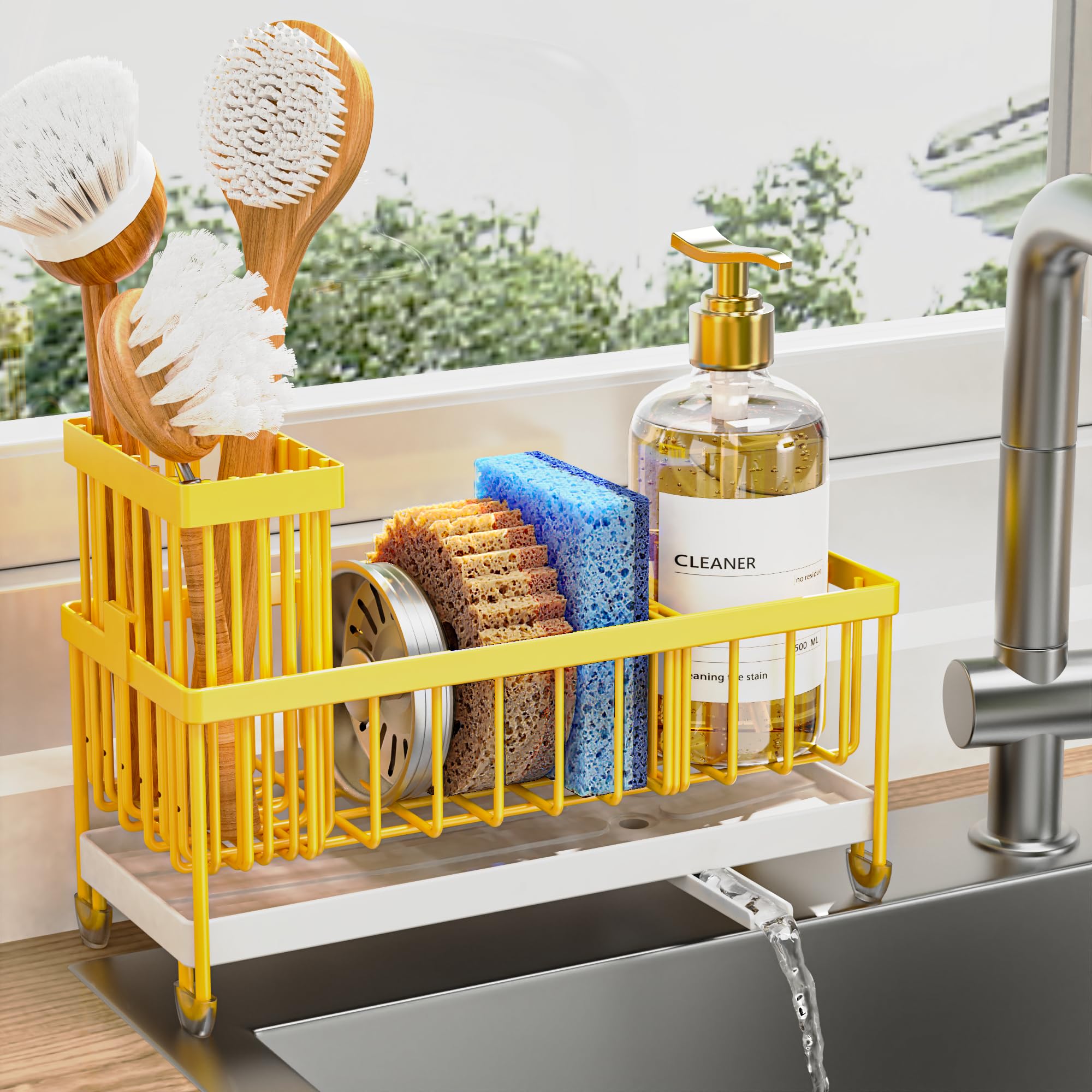 Cisily Sponge Holder for Kitchen Sink, Sink Organizer with Brush Holder
