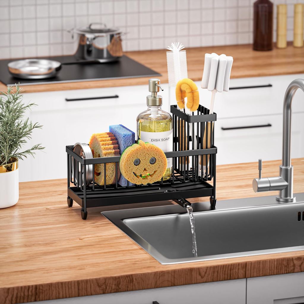Cisily Sponge Holder for Kitchen Sink, Sink Organizer with Brush Holder